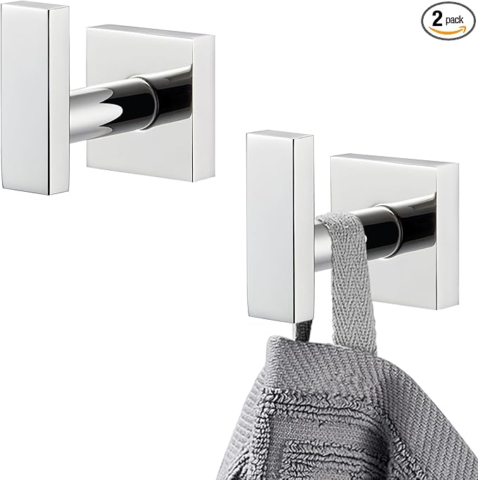 APLusee Polished Chrome Towel Hook 2 Pack, 304 Stainless Steel Clothes Hook, Wall Mounted