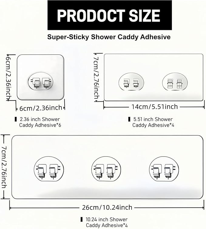 14 Pack Shower Caddy Adhesive Replacement, Waterproof Strong Shower Shelf Adhesive Hooks, No Drilling for Corner Shelf Basket, Bathroom Storage Shelves, Kitchen Racks and Soap Holde (14 Pack)