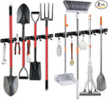 2 Pack Broom Hanger and Mop Holder, Heavy Duty Garden Tool Organizer Rack Rake and Shovel Handle, Stainless Steel Wall Mounted Utility Rack with Screws (4 Racks with 5 Hooks, Matte Black).