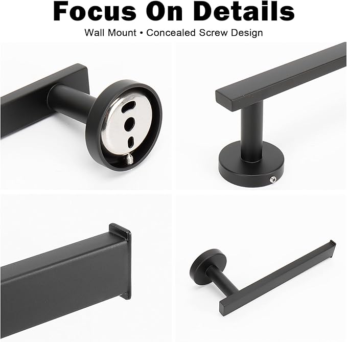 NearMoon Bath Square Toilet Paper Holder, Premium SUS304 Stainless Steel Rustproof Wall Mounted Toilet Roll Holder for Bathroom, Kitchen, Washroom (Matte Black)