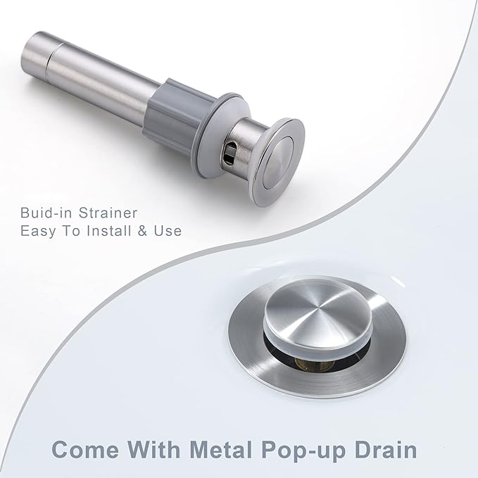 Ultimate Unicorn Waterfall Bathroom Sink Faucet Brushed Nickel, Two Handles Bathroom Faucet with Metal Pop up Sink Drain Stopper, Two Or 3 Holes Bathroom Basin Mixer Tap with Deck Mount Plate