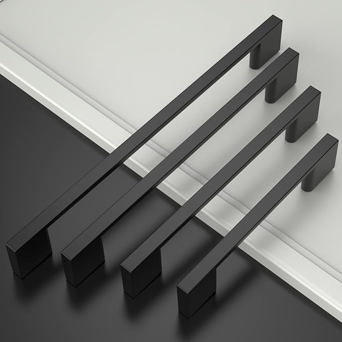 Amerdeco 10 Pack Matte Black Zinc Cabinet Pulls 6.25 Inch(160MM) Hole Centers Kitchen Cabinet Handles Cupboard Handles Drawer Pulls ZH0060