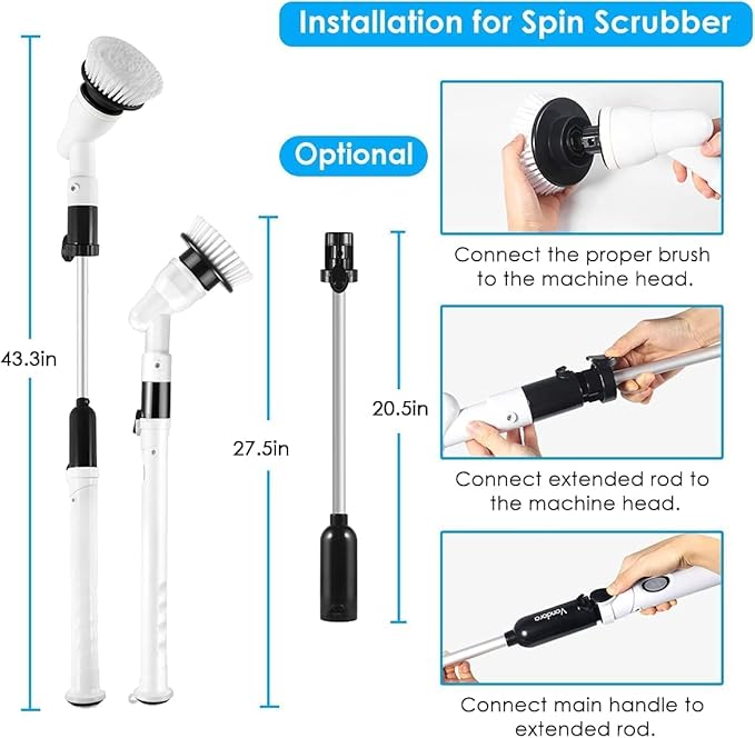 2022 Upgraded Rechargeable Cordless Electric Spin Scrubber Cleaning Brush with 3 Replaceable Brush Heads for Bathroom & Tile Tub Floor
