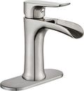 Yundoom Brushed Nickel Bathroom Faucet,Bathroom Sink Faucet,Waterfall Bathroom Faucet,Single Hole Or 3 Hole Bathroom Faucet with 4 Inch Deck Plate,Farmhouse Rv Brass Bathroom Faucet,BF01