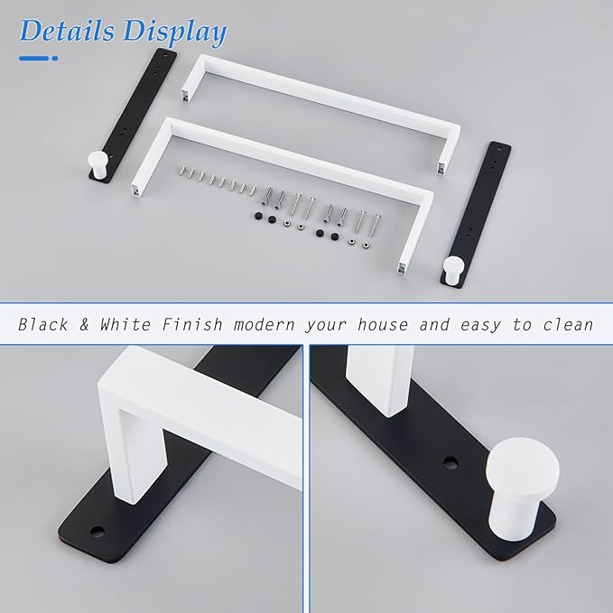 Bath Double Towel Bars with Hooks, 16 Inch Stainless Steel Towel Rail, Wall Mount Towel Rack for Bathroom Lavatory, White & Black