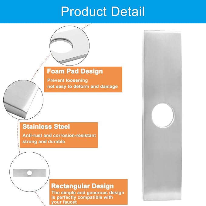 Biaungdo 10" Hole Cover Deck Plate, Brushed Nickel Escutcheon Plate Stainless Steel Bathroom Faucet Plate Rectangle Faucet Cover Plate for 1 or 3 Hole Bathroom Vanity Sink Faucet