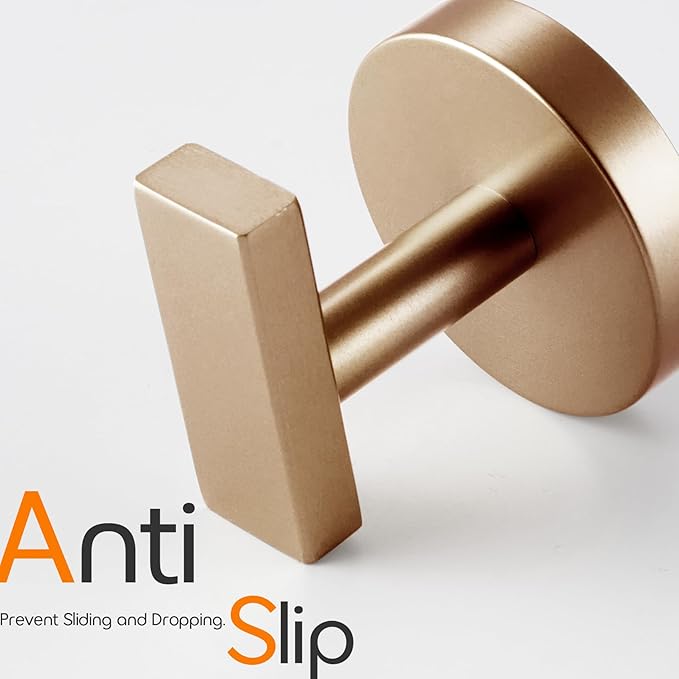 Bath Towel Hooks Wall Mount Robe Hook Stainless Steel Wall Hooks for Bathroom Kitchen Garage Door Hanger Champagne Bronze 2 Pack, AN1001CPG-P2
