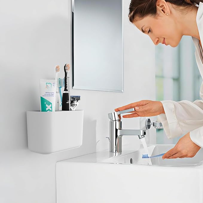 Toothbrush Holder for Bathroom Countertop and Wall with Adhesive, 5 Slots Family Size Electric Tooth Brush and Paste Holder, Kids Tooth Rush Holders and Toothpaste Organizer - White