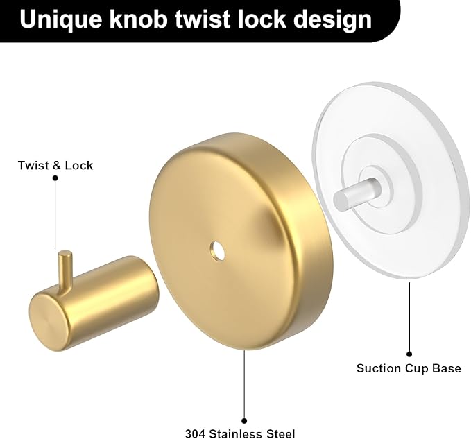 HUFEEOH Suction Cup Hooks for Shower, 4 Pack Removable Towel Holder Hooks for Inside Shower, No Drill Towel Hooks for Bathroom Hanger Wall Mount (Gold)