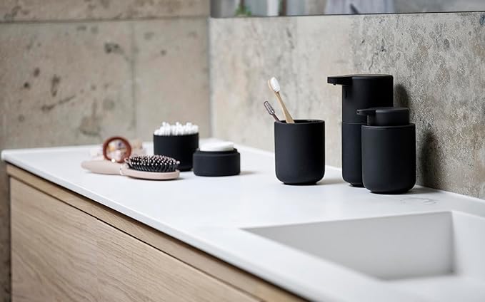 ZONE DENMARK Nova One Toothbrush Mug | Sleek and Modern Bathroom Accessory | Revitalize Your Daily Routine with Scandinavian Elegance and Practicality Unite in This Soft Touch Coating (UME-Black)