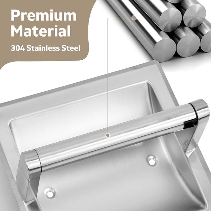 Recessed Toilet Paper Holder for Large Rolls, Pivoting Stainless Steel in Wall Toilet Paper Holder, Wall Mounted Bathroom Tissue Roll Dispenser with Modern Brushed Nickel Finish