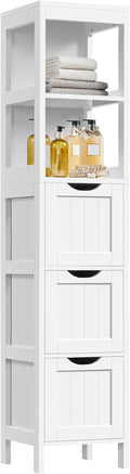 Yaheetech Bathroom Tall Cabinet, Slim Storage Cabinet, Narrow Freestanding Floor Cabinet with 3 Drawers & 2 Shelves, Linen Tower for Small Space, 12" D x 12" W x 56" H, White