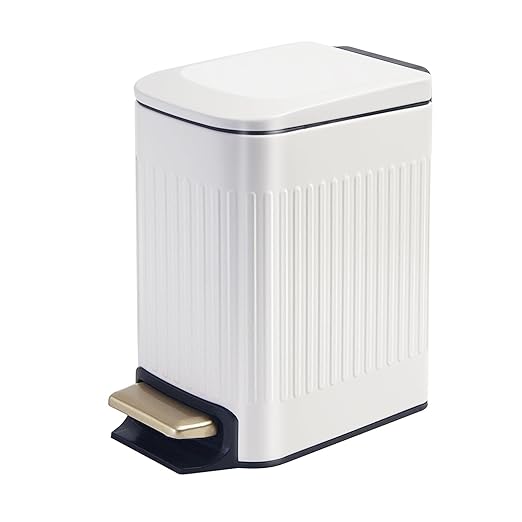 Soddeph Small Narrow Bathroom Trash Can with Lid Bathroom,1.6 Gallon Stainless Steel Wastebasket with Lid Soft Close,Slim Trash Can with Removable Inner Bucket for Toilet, Bedroom,Office (White)