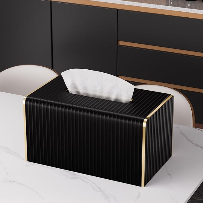 Extra Large Tissue Box Cover for Standard Size 180 to 230 Count Box of Tissues,Leather Rectangle Tissue Holder for Bathroom Toilet Bedroom Living Room Table Desk Office,Modern Home Decor