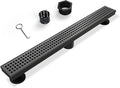 SaniteModar Linear Shower Drain, Matte Black Shower Drain 28 inch with Removable Grate,Brushed 304 Stainless Steel Shower Drain Include Hair Strainer,Adjustable Leveling Feet