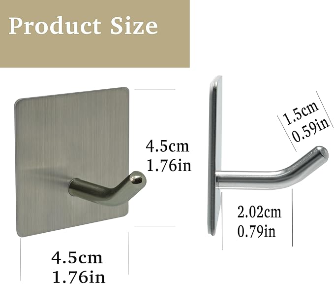 Self-Adhesive Coat Hooks, Stainless Steel Heavy Duty Wall Hooks, Towel Hooks for Hanging Robes, Shower, Coats and Hats in Bathrooms,Kitchens and Hotels(4 Pack, Silver)