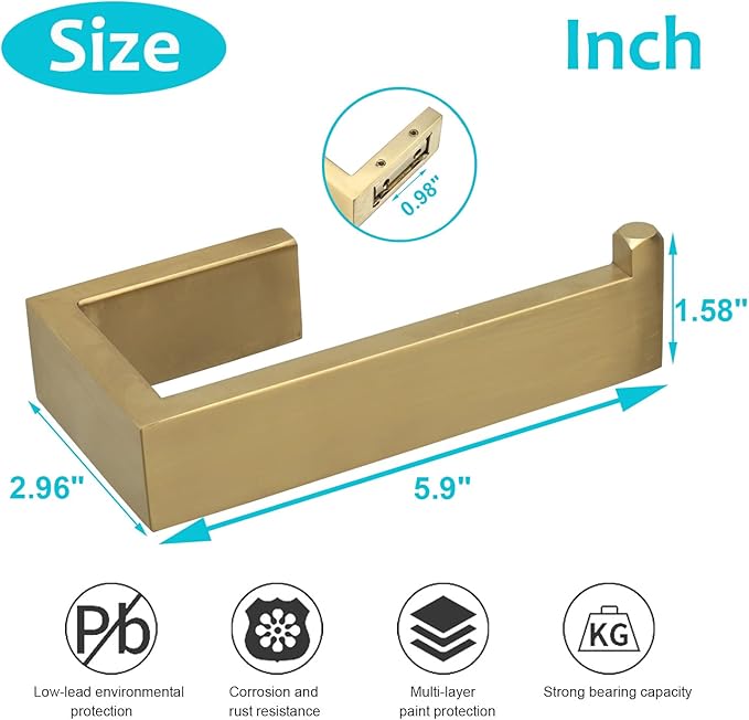 TocTen Toilet Paper Holder-Bathroom Tissue Holder Fit Big Roll Paper, Toilet Paper Roll Holder Wall Mounted Made of Thicken Stainless Steel, Suitable for Bathroom, Kitchen.(5.9 Inch, Brushed Gold)