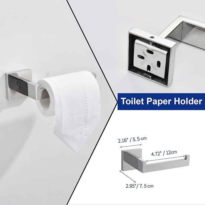 TASTOS 5-Piece Bathroom Hardware Set Wall Mounted Bathroom Accessory Set, Premium Stainless Steel Robe Hook Toilet Paper Holder 24-Inch Towel Bar (Polished)