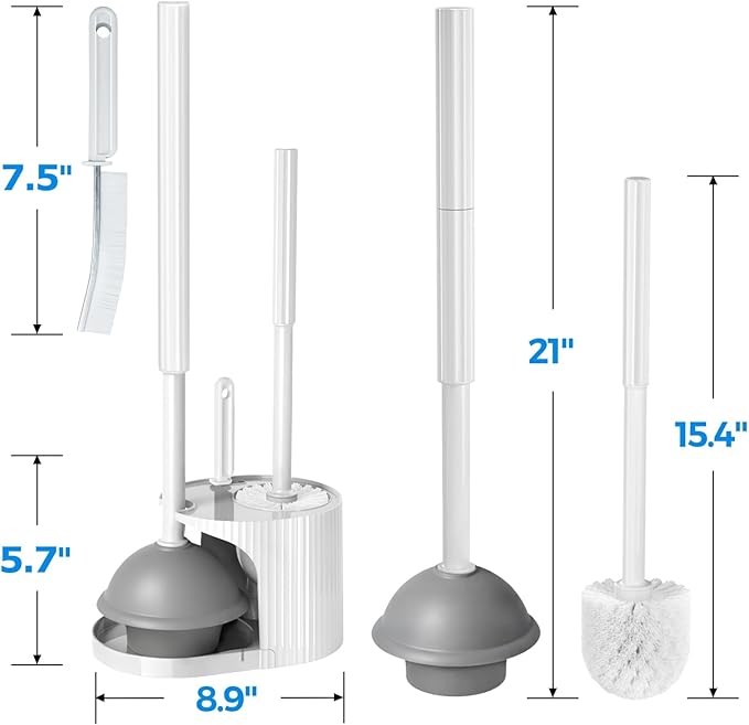 3 in 1 Toilet Brush and Plunger Set,Toilet Bowl Brush Plunger Set,Toilet Brush Plunger Combo,Cleaning Brush,Cleaning Supplies, Crevice Cleaning Brush, Bathroom Cleaning Tools, Pearl White