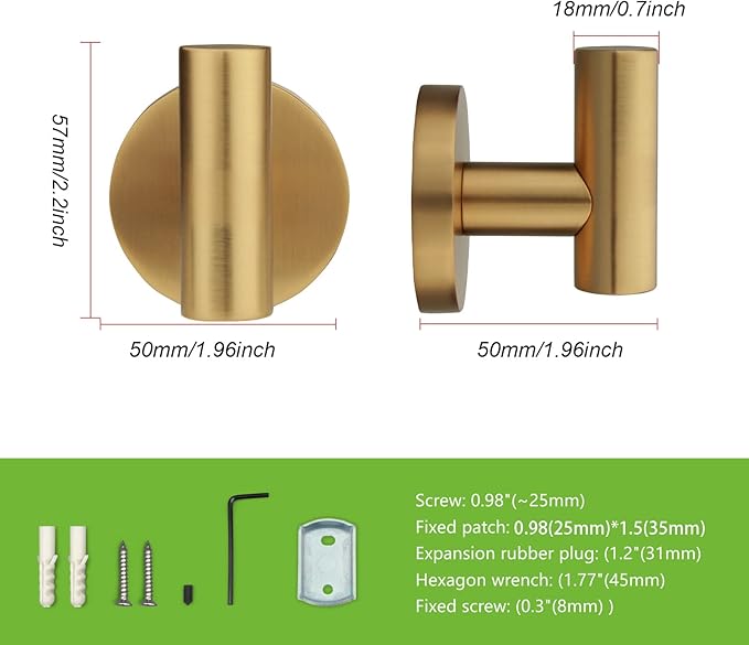 TUNNY 3 Pack Round Bathroom Towel Hooks - Champagne Gold Robe & Coat Hooks for Bathroom & Bedroom