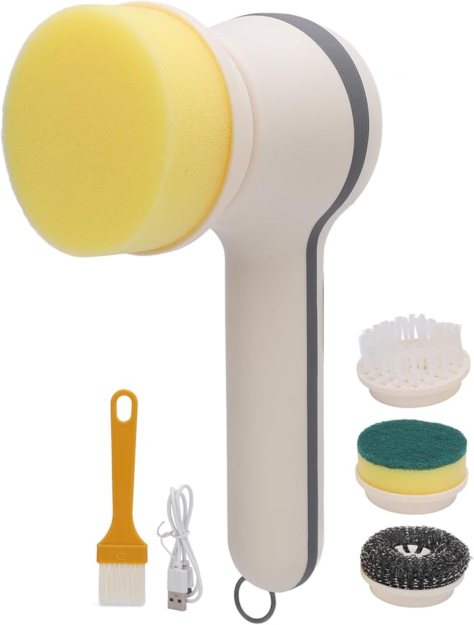 Electric Scrubber Cordless for Bathroom and Kitchen, Electric Brush with 4 Interchangeable Heads