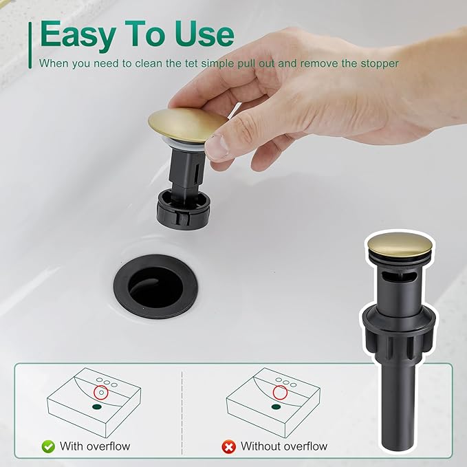 VOTON Brushed Gold Bathroom Faucet, Modern Single Hole Lavatory Vanity Faucet, Single Handle Bathroom Sink Faucet Gold, with Pop Up Drain & Water Supply Hoses