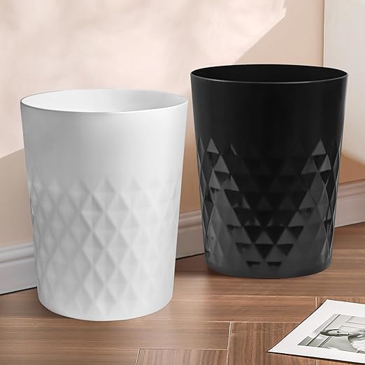 YGJT Small Trash Can, 3 Pack 1.8 Gallons Bathroom Trash Can, Slim Waste Basket, Round Garbage Can, Plastic Trash Bin for Kitchen, Dorm, Bedroom, Office, Living Room, Study, Compact Spaces(Black B)