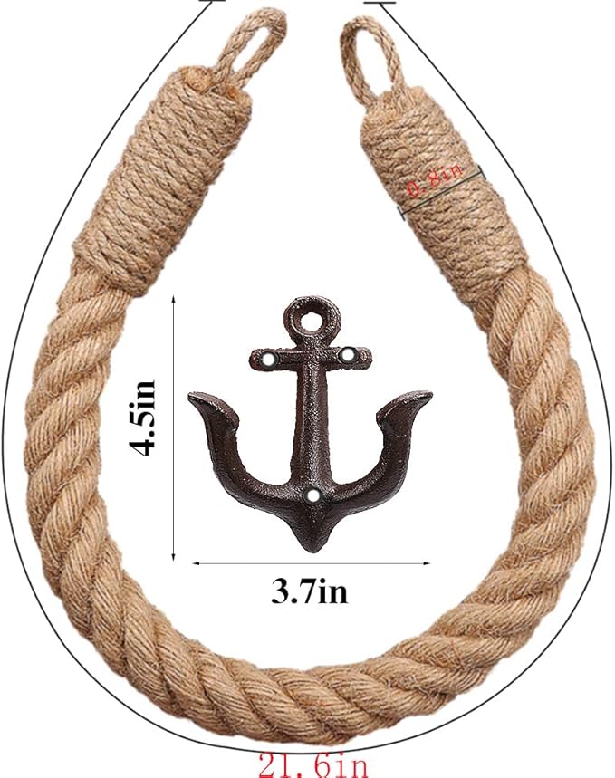 2 Pcs Nautical Toilet Paper Holder Rustic-Industrial Wall-Mounted Nautical Toilet Paper Towel Ring with Metal Hook for Bathroom Decor(Brown+Brown)