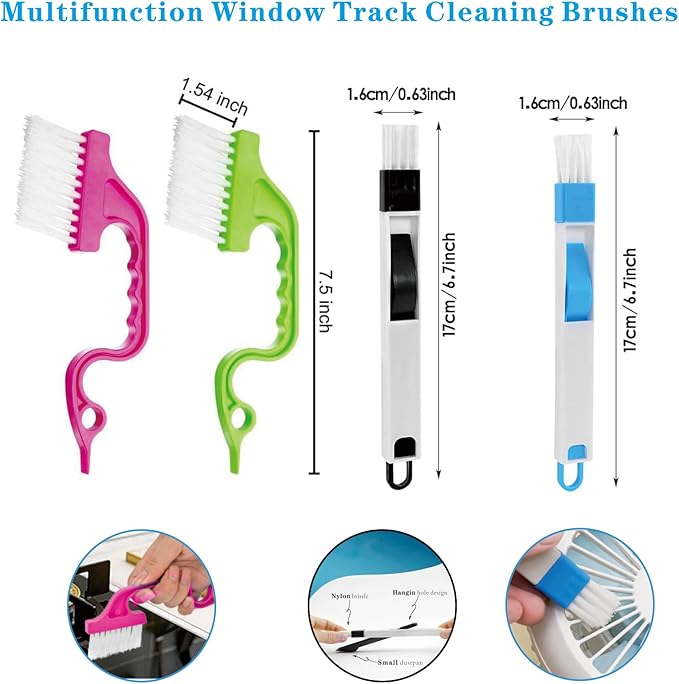 Window Groove Cleaning Brush, Window or Sliding Door Track Cleaner for Sliding Door, Sill, Tile Lines, Shutter, Car Vents, Keyboard (14 Pcs Cleaning Tool)