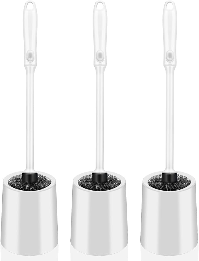 Toilet Brush and Holder Set, 3 Pack Long Handle Non-Slip Grip Toilet Bowl Brush, Hard Toilet Brush, Deep Cleaning for Bathroom Toilets, Easy to Assemble White ﻿