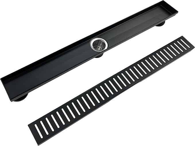 24 Inch Black Linear Shower Drain with Removable Capsule Pattern Cover Grate Accessories and SUS304 Stainless Steel CUPC Certificate (24 inch)