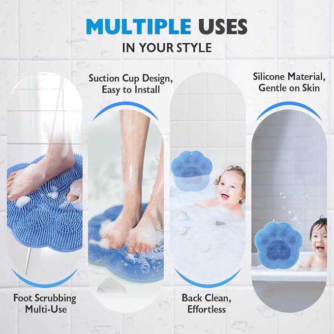 Silicone Shower Foot Scrubber Mat, 2025 New Wall Mounted Foot Back Cleaning Pad Back Washer Exfoliating Bath Wash Pad, Upgrade Shower Foot Back Scrubber Massage Pad (Grey)