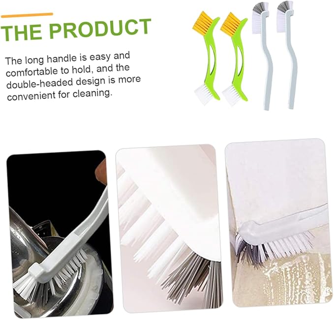 4pcs Tile Line Cleaning Brush with Double Head Corner and Bottle Brushes Plastic Bristles Curved Handle Design for Kitchen Sink Dishwashing and Grout Cleaning