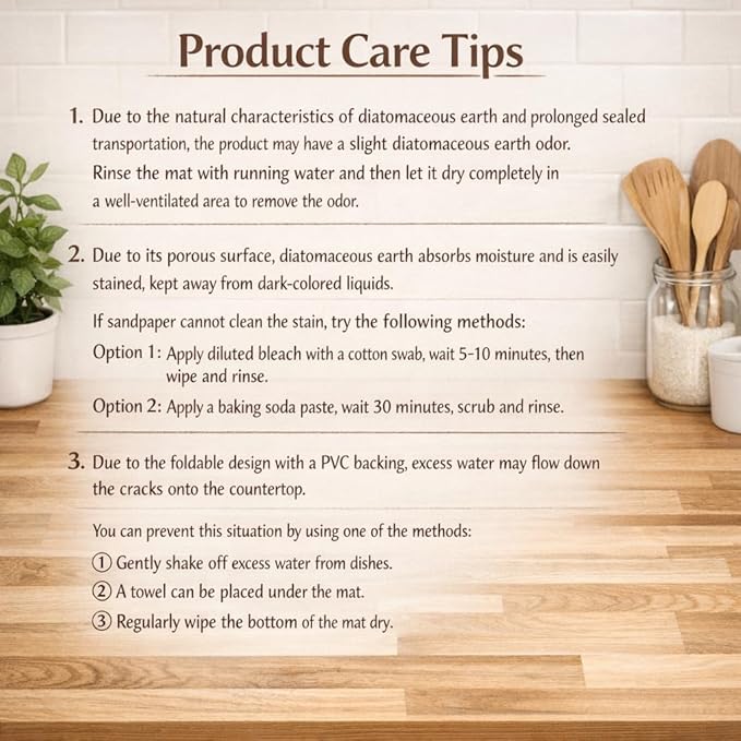 Stone Drying Mat for Kitchen Counter, Large Quick Dry Stone Dish Drying Mat Collapsible, Foldable Diatomaceous Earth Absorbent Bath Mat for Dishes Utensils Countertop Bathroom 23"(L)×15.3"(W)