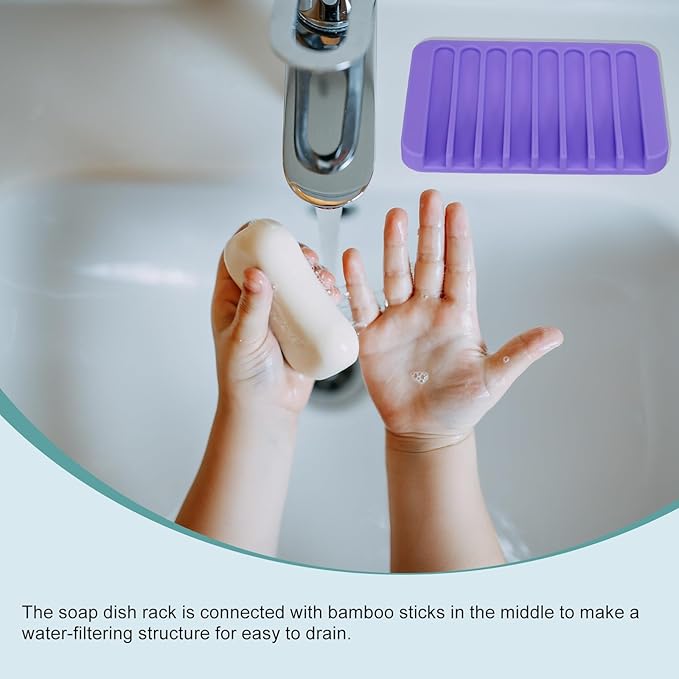 uxcell 2 Pcs Self Draining Silicone Soap Dish, Soap Tray with Drainage for Bathroom Shower Kitchen Sink, 4.5" x 3.1" x 0.4", Purple