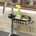 Faucet Sponge Holder Kitchen Sink Caddy Organizer Over Faucet Hanging Drain Rack (Normal, Black)