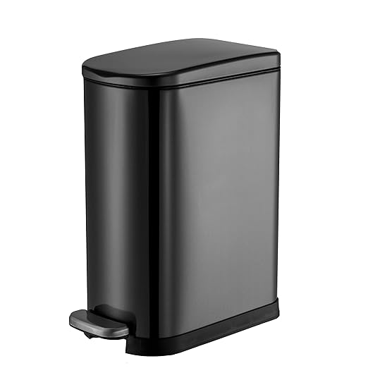 2.6 Gallons 10 Liter Stainless Steel Trash Can Dust Bin Waste Bin Kitchen Bathroom Garbage Can Pedal with Lid Powder Brushed Black Gold