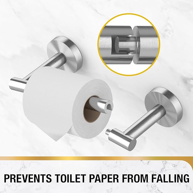 HITSLAM Brushed Nickel Toilet Paper Holder Wall Mount, Double Post Pivoting Toilet Paper Roll Holder, SS304 Stainless Steel Bathroom Toilet Tissue Holder