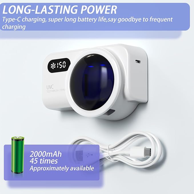 Toothbrush Holders for Bathrooms,Smart Clean and 30 Minute Air Dry, LED Smart Screen, Stylish Bathroom Accessories Wall Mounted Toothbrush Holder, Travel Toothbrush Holder (White)