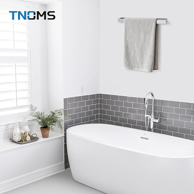 TNOMS Single Towel Bar Towel Holder Bathroom Hardware Accessories,Stainless Steel Wall-Mounted Towel Rack Towel Rail,16 Inches Brushed Nickel