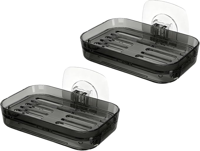 Soap Dish for Shower Bar Soap Holder with Self-Draining Design - No Drilling Required Strong Adhesive Mount for RV Bathroom and Kitchen Easy to Clean (Gray adhesive2 Packs)