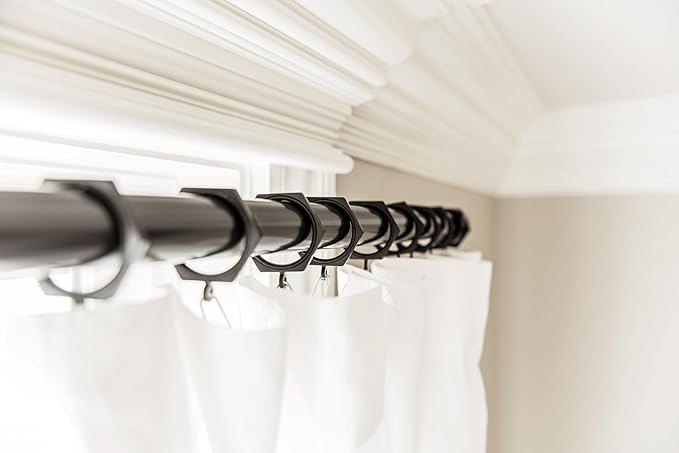 BlastHome® Luxury Curtain Rings - Premium Metal with Quiet, Smooth, Removable Nylon Inserts - Pinhooks and Clips Included - 1 1/2" Inside Diameter - 18 Rings for Two Standard Curtains - Tuxedo Black