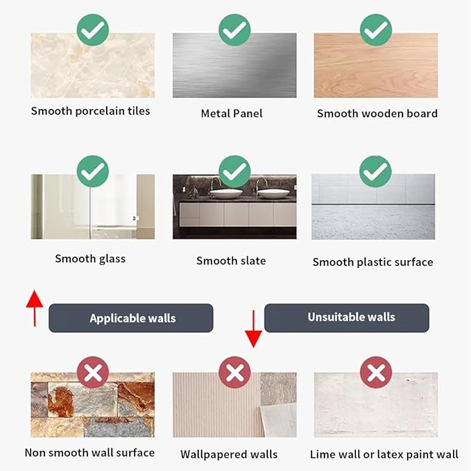 6 PCS Rectangular Shower Caddy Adhesive Replacement for Kitchen Bathroom Transparent Self-Adhesive Hooks Stickers for No Drilling Storage Shelf, Wall Mounted Corner Shelves, Set 1
