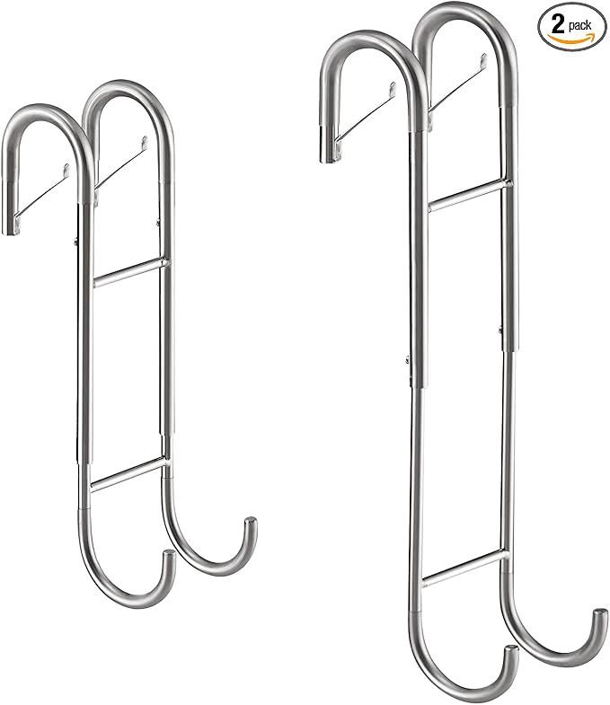 Ofiray-home Shower Door Towel Hooks(2-Pack) - 9"~13" Length Adjustable Hook for Frameless Over The Door Glass, Squeegee Holder, Towel Hanger for Bath Suits Rozer Robes Loofahs Shavers, Stainless Steel