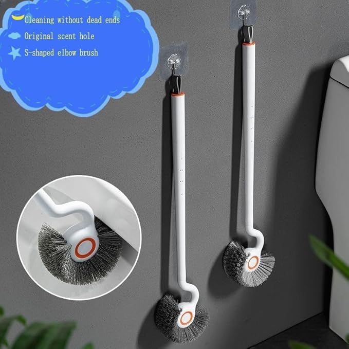 Toilet Wand Outdoor Aquarium Scrubber Brush with Long Handle Bathroom Angled Toilet Bowl & Fish Tank Brush, Japanese Rigid Non-Curl Scrubber with Curved Bristles, Deep Clean Bathroom Dead Corner