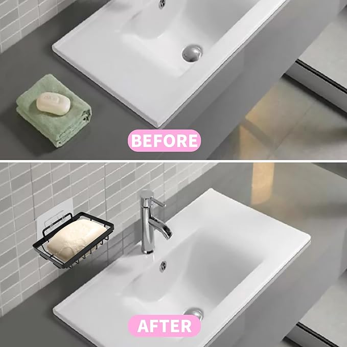 Soap Dish Holder No Drilling 304 Rustproof Stainless Steel Wall Mounted Soap Holder Tray Bar Sponge Holder for Bathroom & Kitchen