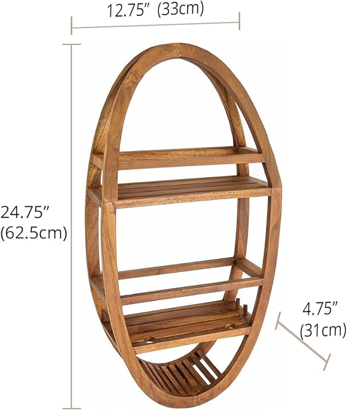 AquaTeak Patented Moa Oval Teak Shower Organizer - A. Caddy