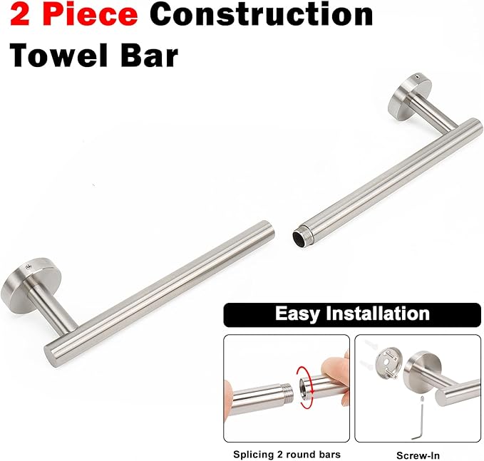 NearMoon Bath Towel Bar, Thicken Stainless Steel Shower Towel Rack Holder Wall Mounted for Bathroom, 18-lnch Overall Length-16-lnch Usable Hanging Space (2 Pack, Brushed Nickel)