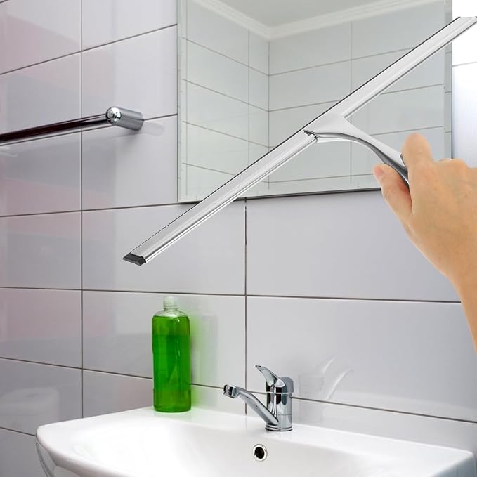 Stainless Steel Shower Squeegee with No for Shower Doors Windows and Car Glass Water Cleaning Tool for Bathroom Kitchen and More