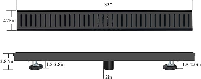 32 Inch Black Linear Shower Drain with Removable Capsule Pattern Cover Grate Accessories and SUS304 Stainless Steel CUPC Certificate (32 inch)
